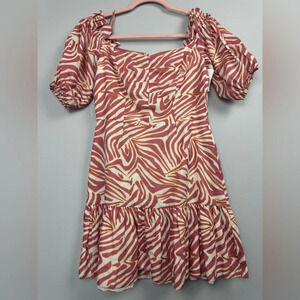 Karina Grimaldi Martha  Cotton Blend Print Mini Dress in Sand Stone Zebra